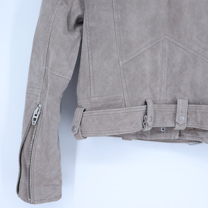 BLANKNYC Cropped Suede Moto Jacket Sand Stoner Full Zip Long Sleeve Women' S