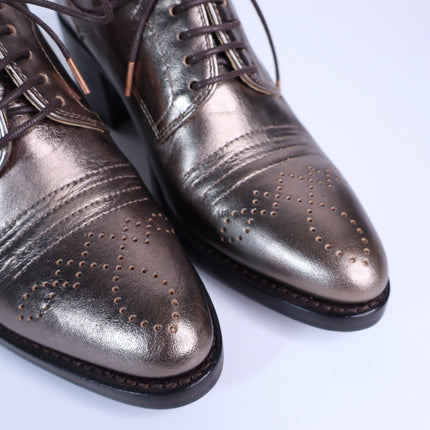 THE OFFICE OF ANGELA SCOTT Miss Button Metallic Heel Loafers Bronze Women's 35.5