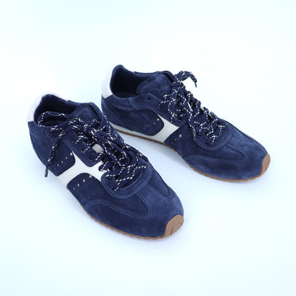 LARROUDE Stella Sneakers Navy Suede and Ivory Leather Low Top Women's 9