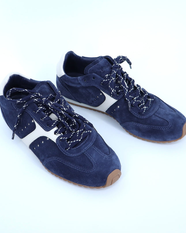 LARROUDE Stella Sneakers Navy Suede and Ivory Leather Low Top Women's 9