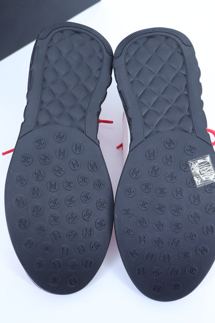 CHANEL Red White Mesh Sneakers NIB Tennis Trainers Active Women's 38/US 7.5