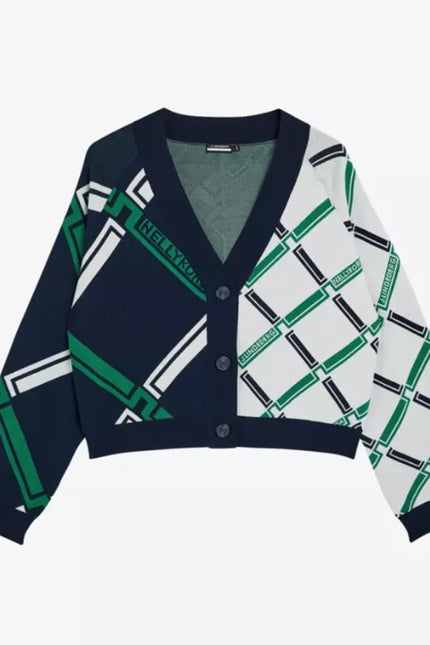 J. LINDEBERG Nelly Korda Knit Jacquard Cardigan Sweater Green Women's XS