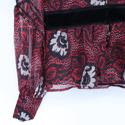 Ted Baker Alexxei Blouse Ladder and Velvet Trim Red Black Long Sleeve Women's 2
