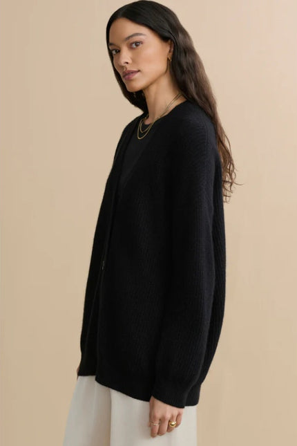 JENNI KAYNE 100% Cashmere Cocoon Cardigan Black Long Sleeve Women's M