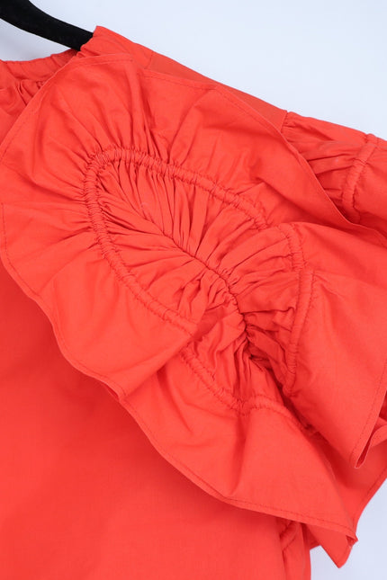 ULLA JOHNSON Elora Popover Blouse Coral Poplin Ruffle Sleeve Women's 2