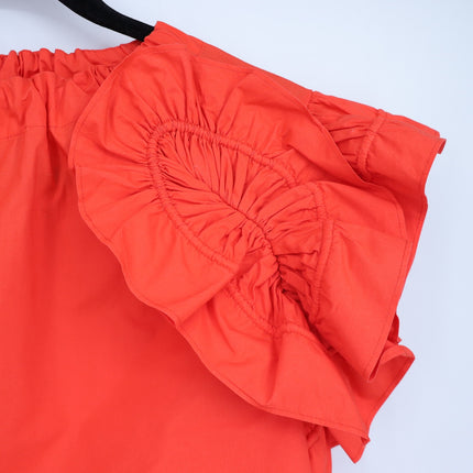 ULLA JOHNSON Elora Popover Blouse Coral Poplin Ruffle Sleeve Women's 2