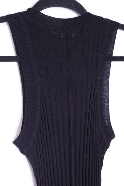 KAREN MILLEN NWT Linen Blend Racer Neck Knit Dress Black Full Skirt Women's XS