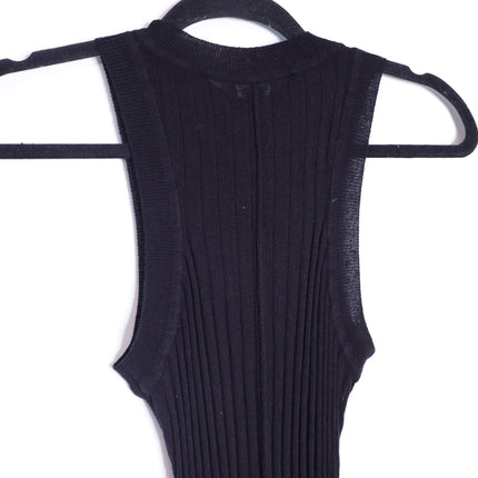 KAREN MILLEN Linen Blend Racer Neck Knit Dress NWT Black Full Skirt Women's XS