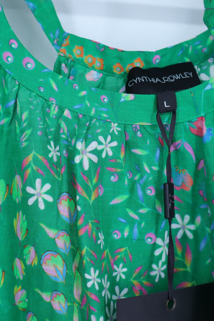 CYNTHIA ROWLEY Layla Floral Halter Dress Green NWT Knee Length Women's L