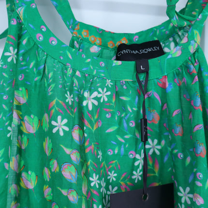 CYNTHIA ROWLEY Layla Floral Halter Dress Green NWT Knee Length Women's L