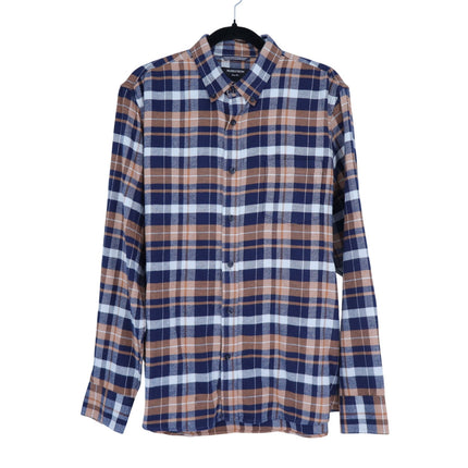 NORDSTROM Trim Fit Shirt Navy and Orange Plaid Button Down Long Sleeve Men's L