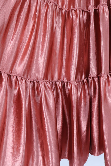 FREE PEOPLE Moonbeam Metallic Tiered Skirt Rose Gold Full Length Women's S