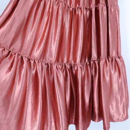 FREE PEOPLE Moonbeam Metallic Tiered Skirt Rose Gold Full Length Women's S