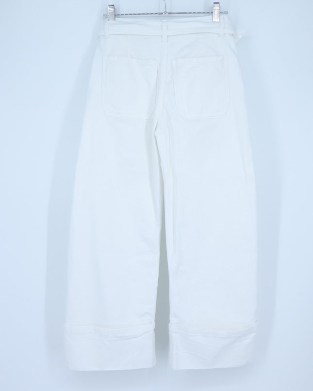 Seventy Venezia Cotton Bull Denim Pants White Belted Wide Leg Women's 36/US 2