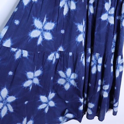SEA Isla Midi Dress Navy Print Smocked Cotton Peasant Flutter Sleeve Women's 4