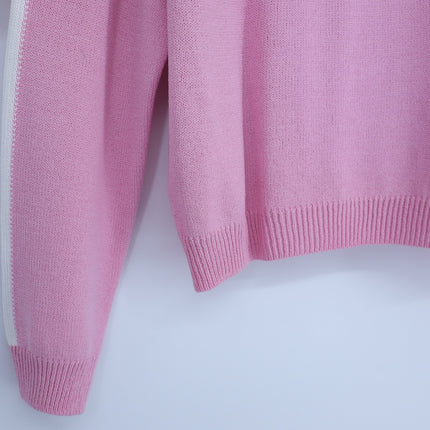 ST. JOHN SPORT Hooded Zip Up Sweater Santana Knit Track Suit Pink Women's L