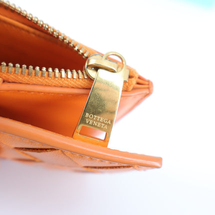 Bottega Veneta Intrecciato Leather Wallet Papaya Orange Bi-Fold Luxury