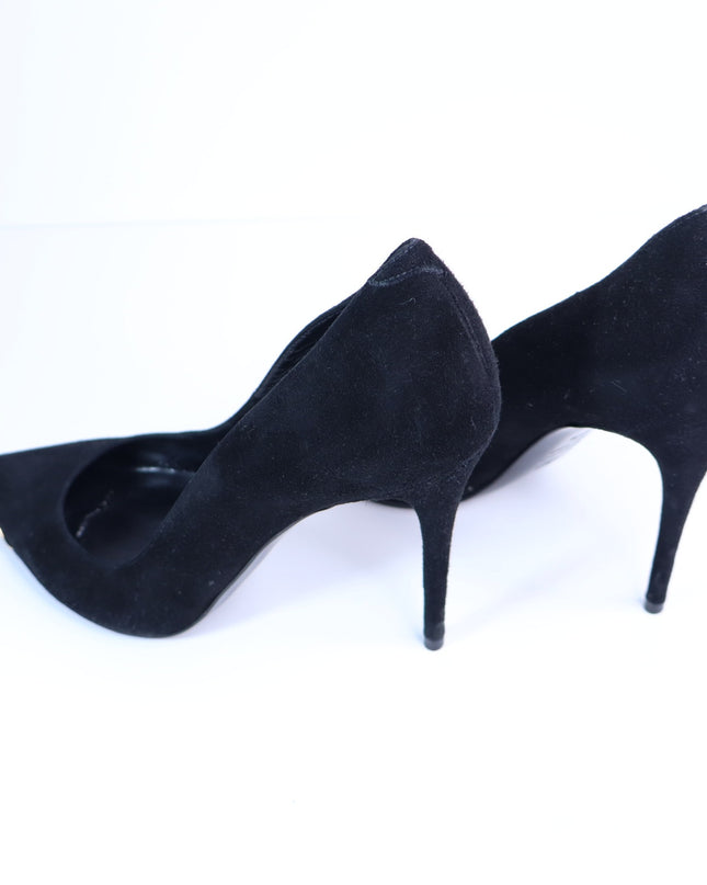ALEXANDER MCQUEEN Gold Capped Suede Pumps Black Pointed Toe Women's 35.5/US 5.5