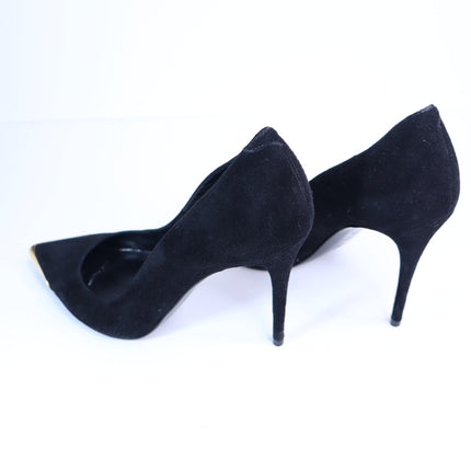 ALEXANDER MCQUEEN Gold Capped Suede Pumps Black Pointed Toe Women's 35.5/US 5.5