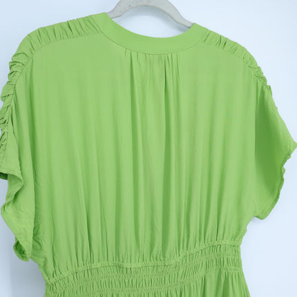 MEIMEIJ Lime Green Midi Dress Chiffon Button Front Midi Women's 42/US 6