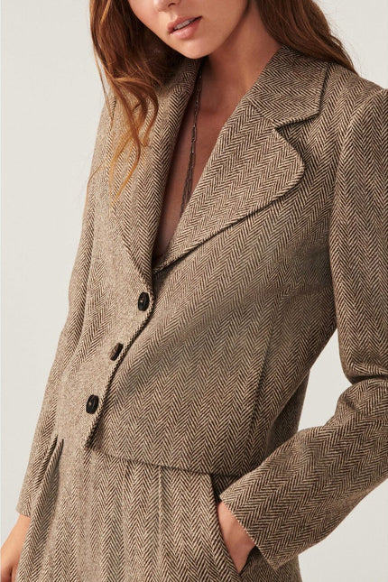 BA&SH Blanche Blazer Beige Cropped Long Sleeves Lady Jacket Women's 1/US 4