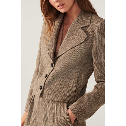 BA&SH Blanche Blazer Beige Cropped Long Sleeves Lady Jacket Women's 1/US 4
