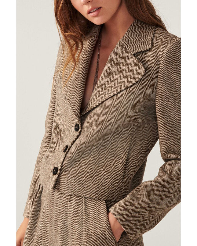 BA&SH Blanche Blazer Beige Cropped Long Sleeves Lady Jacket Women's 1/US 4