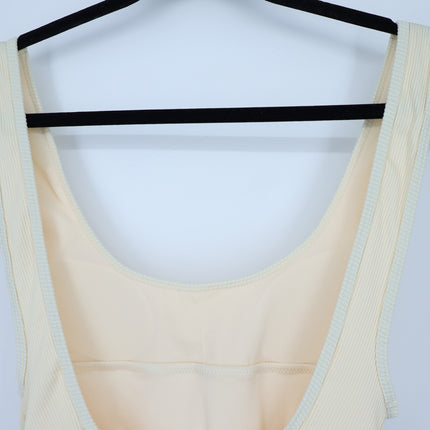 Zara Ribbed One Piece Swimsuit Butter Yellow NWT Plunge Neck High Hip Women's S