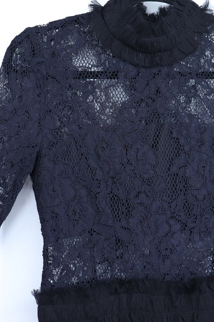 ALEXIS Black Anabella Lace Sheath Dress Long Sleeve Ruffle Knee Length Women's M