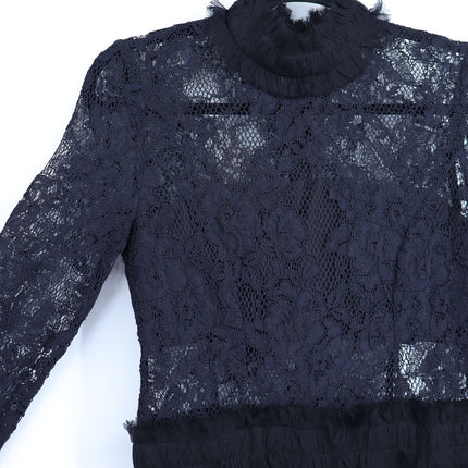 ALEXIS Anabella Lace Sheath Dress Black Long Sleeve Ruffle Knee Length Women's M
