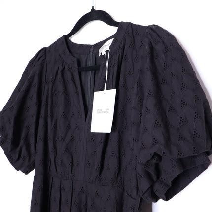 DIANE VON FURSTENBERG Polina Cotton Dress Black Eyelet Puff Sleeve Women's 6