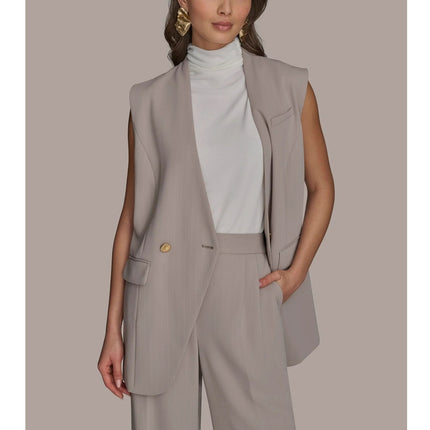 DONNA KARAN NWT Pinstripe Double Breasted Vest Cobblestone Cream Women's 10P