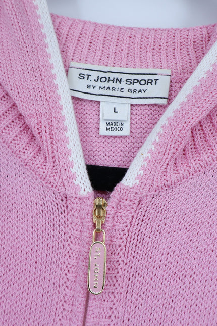ST. JOHN SPORT Hooded Zip Up Sweater Santana Knit Track Suit Pink Women's L