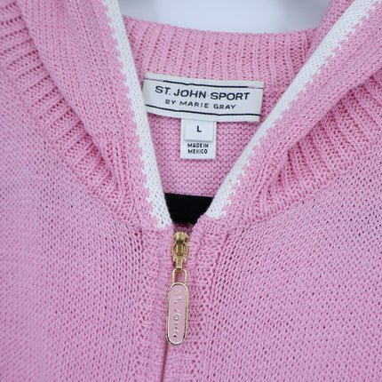 ST. JOHN SPORT Hooded Zip Up Sweater Santana Knit Track Suit Pink Women's L