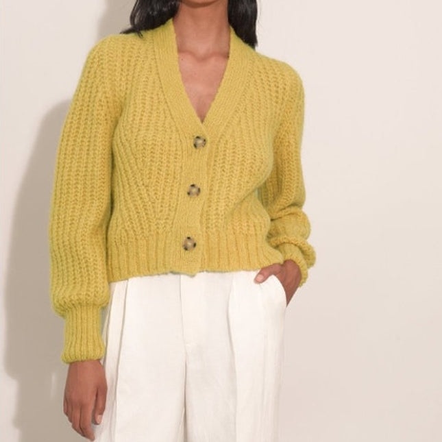 ELEVEN SIX Chunky Knit Sara Cardigan Sweater Joy Yellow Alpaca Blend Women's M/L
