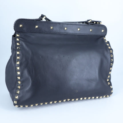 Valentino Garavani Rockstud Shoulder Bag Black Leather Turn Lock Purse