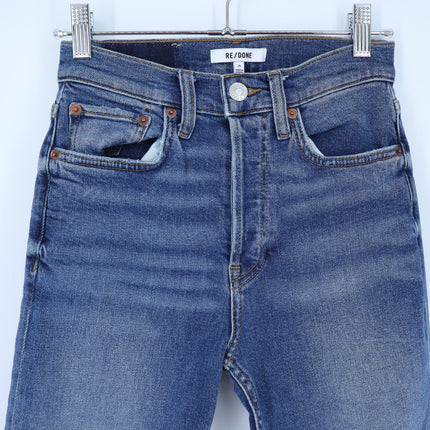 RE/DONE 90's Ankle Crop Jeans Blue Dusk Destroy High Rise Stretch Women's 25