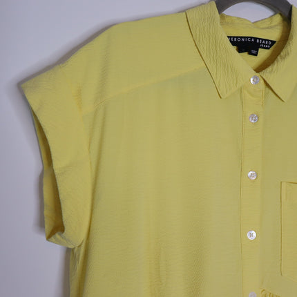 VERONICA BEARD Yellow Harrow Tiered Seersucker Mini Shirt Dress Women's M