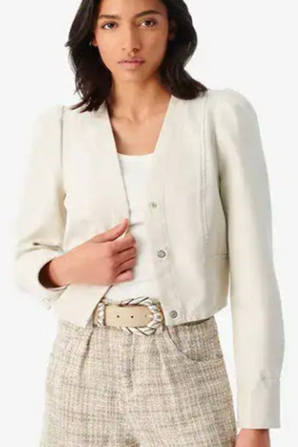 IRO Vema Denim Jacket NWT Ecru Silver Lurex Long Sleeve Women's 36/US 4