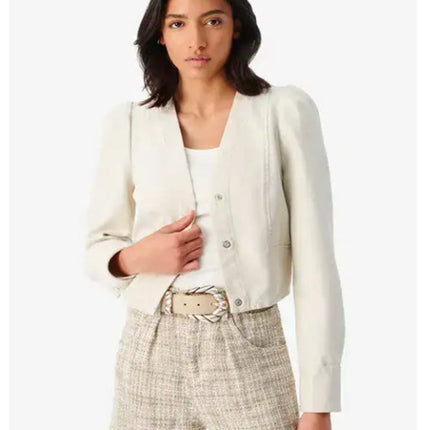 IRO Vema Denim Jacket NWT Ecru Silver Lurex Long Sleeve Women's 36/US 4