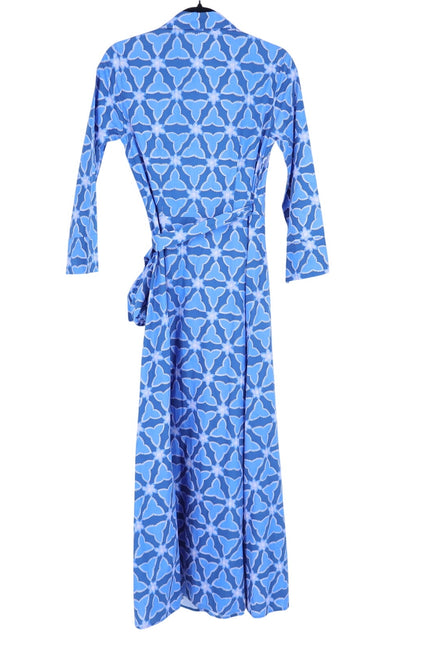 0039 ITALY Havanna Printed Wrap Midi Dress Blue 3/4 Sleeves Women's XS