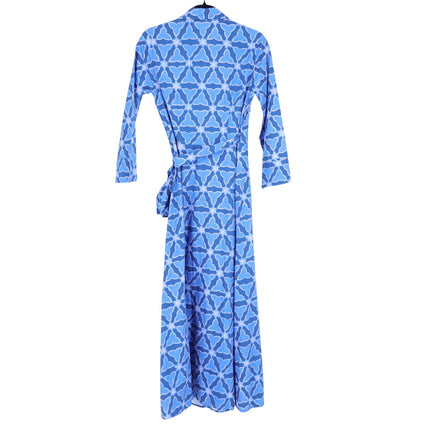 0039 ITALY Havanna Printed Wrap Midi Dress Blue 3/4 Sleeves Women's XS