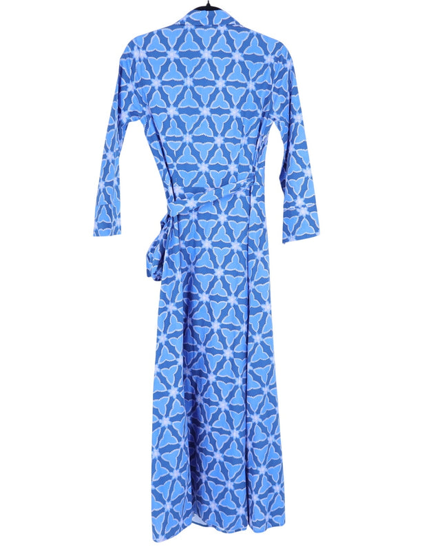 0039 ITALY Havanna Printed Wrap Midi Dress Blue 3/4 Sleeves Women's XS