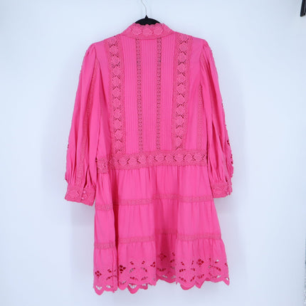 Alice + Olivia Clark Mini Dress French Rose Pink Embroidered Tiered Women's 12