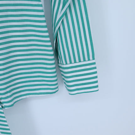 Veronica Beard Claude Button Up Blouse Green White Stripe Asymmetric Women's L