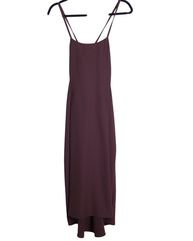VINCE Strappy Crepe Tank Dress Brown Adjustable Tie Back Pockets Women's M