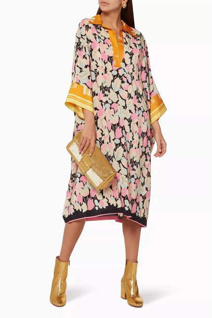 DRIES VAN NOTEN Floral-Print Daze Kaftan Multicolor Silk Slip On Women's M