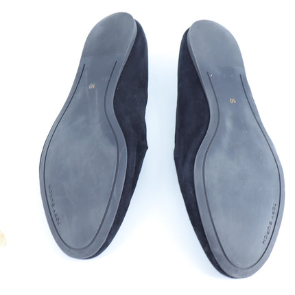 Tory Burch Ruby Smoking Loafers Black Suede Almond Toe Slip On Women's 10M