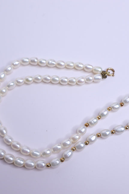 16-inch Natural Pearl and Gold Beaded Necklace