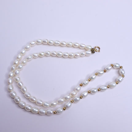 16-inch Natural Pearl and Gold Beaded Necklace